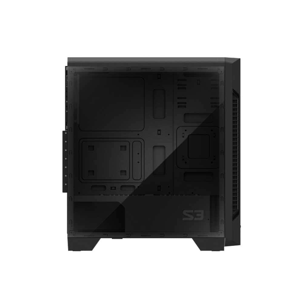 Zalman S3 ATX Mid Tower PC case with side panel removed, isolated on a white background.