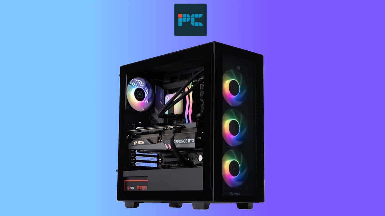 A modern RTX 4090 gaming pc with RGB lighting and visible components through a transparent side panel.