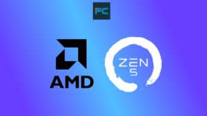 The AMD logo and Zen 5 logo on a blue background