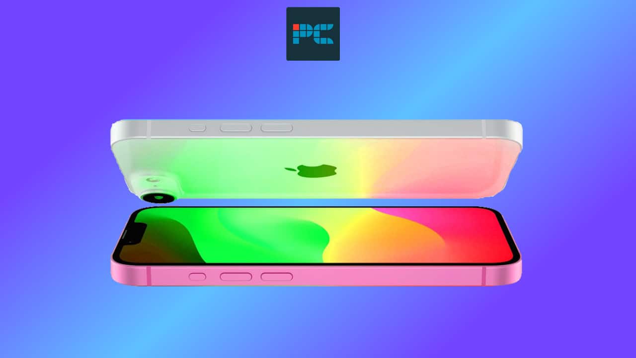 Two iPhone SE 4 smartphones stacked in parallel against a blue and purple gradient background, showcasing their design tweaks.