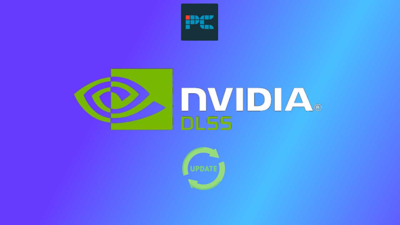 Nvidia logo and DLSS 3.7.0 technology graphic with an update icon on a blue gradient background.