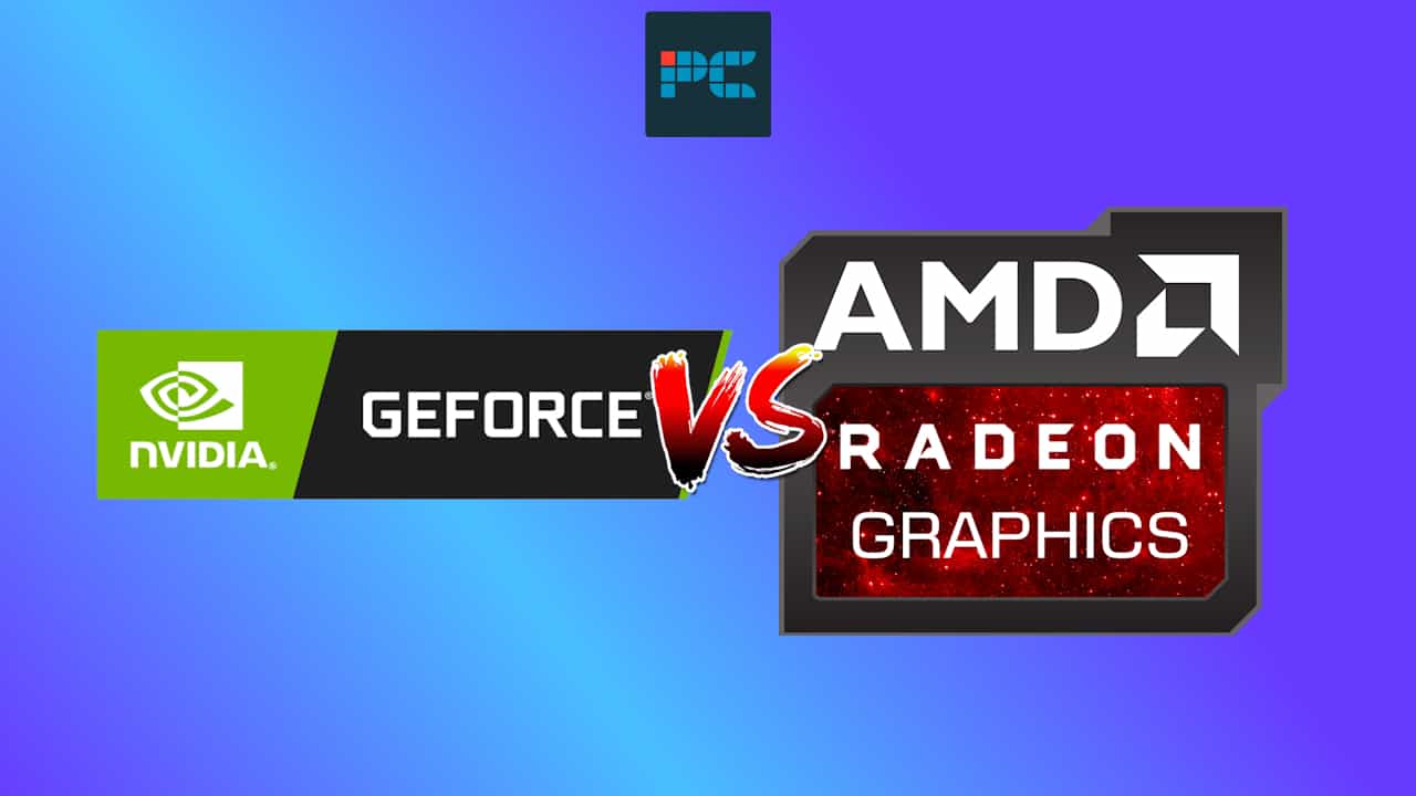 A graphic survey comparing Nvidia GeForce and AMD Radeon hardware graphics processors with a "versus" theme.