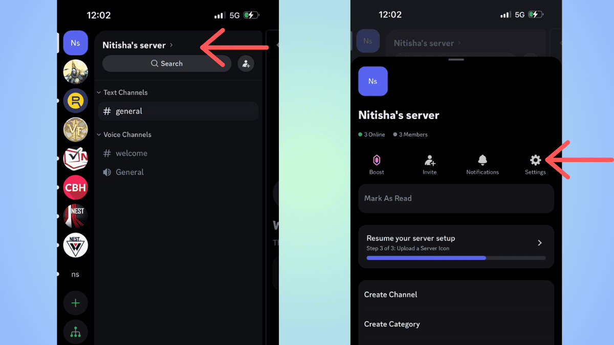 server settings on discord mobile