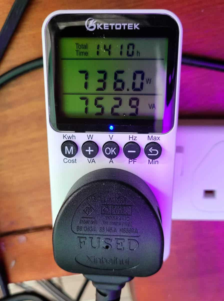Corsair CX750 power at full load, source PCGuide