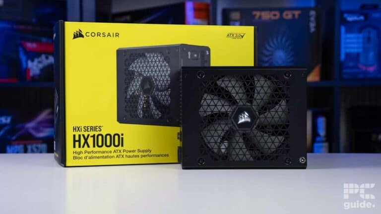 Corsair HX1000i in front of box, source PCGuide