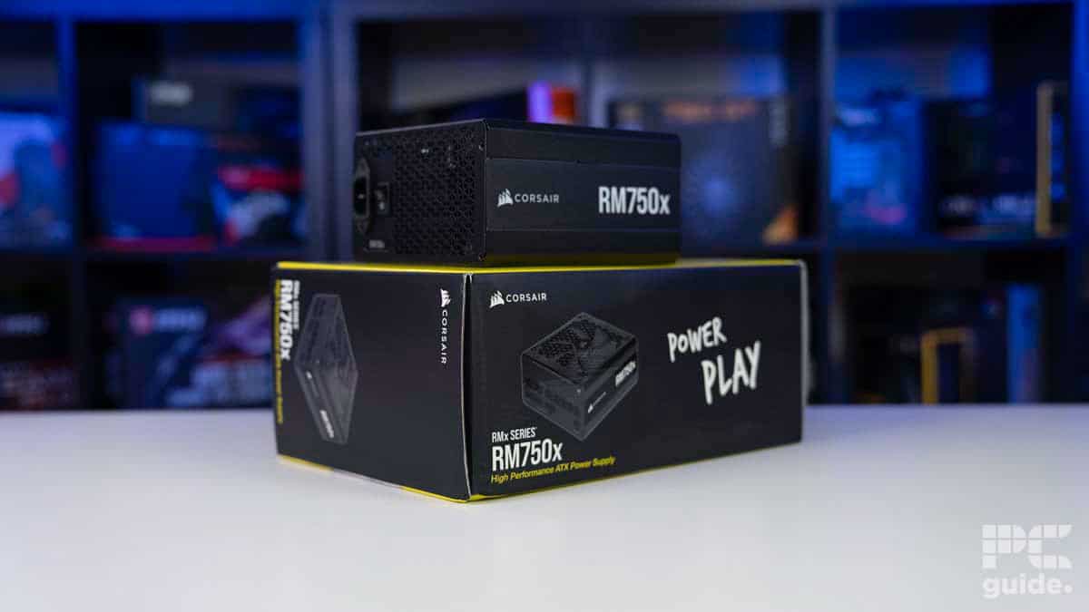 Corsair RM750x on top of box, Image by PCGuide