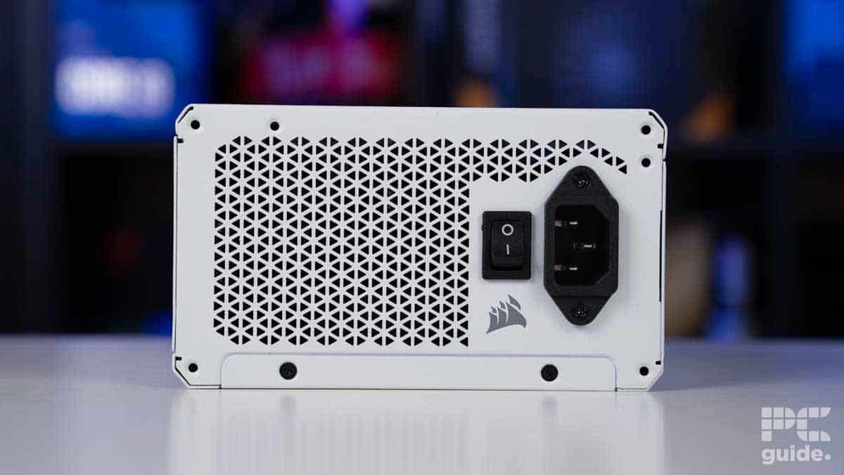 Corsair RM850x Shift White power input and switch, Image by PCGuide