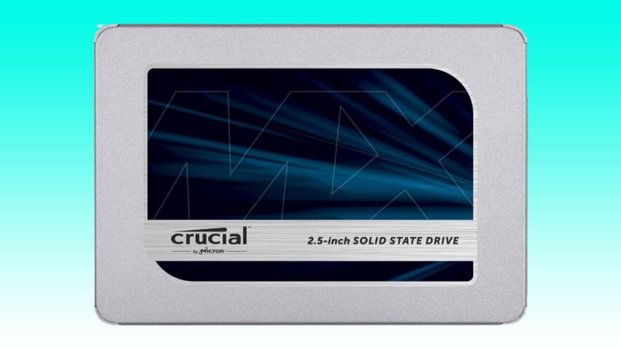 An auto draft of a crucial brand 2.5-inch solid state drive displayed against a blue background.
