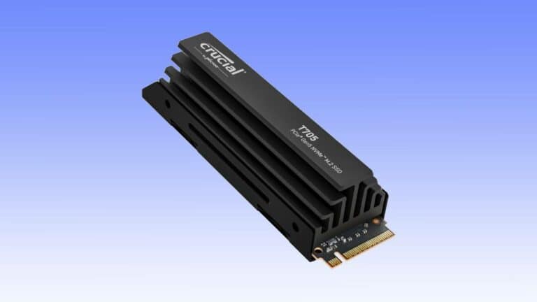 Black crucial m.2 ssd deal with heatsink on a gradient blue background.