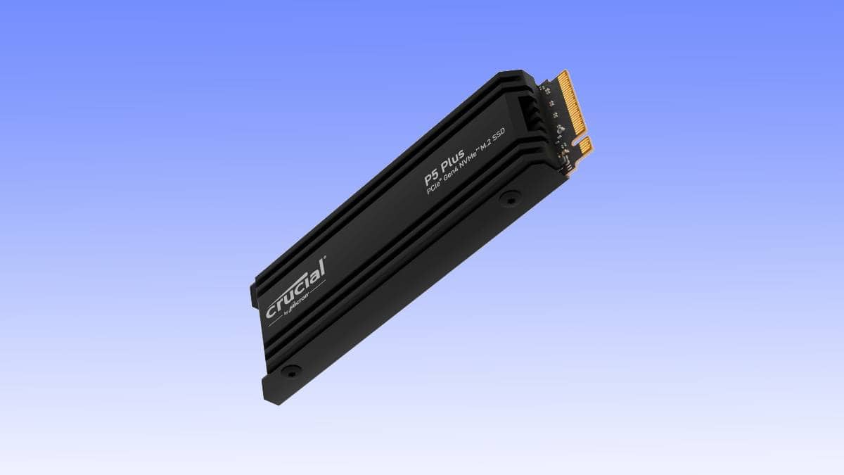 A crucial ssd deal p2 m.2 nvme ssd against a gradient blue background.