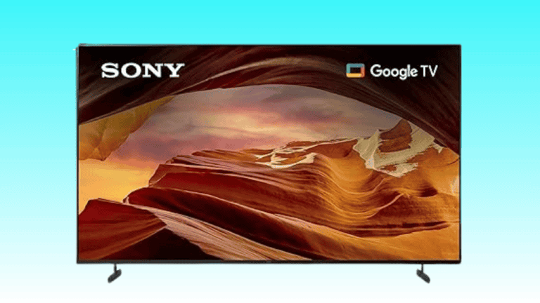 A Sony 85" 4K TV displaying a vibrant image of a desert canyon at sunset.