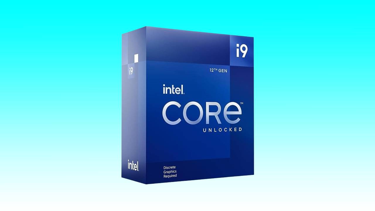 A 12th gen Intel Core i9-12900KF processor box with the label "unlocked" on a blue gradient background.