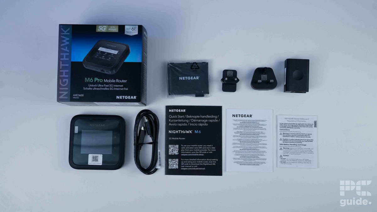 Netgear Nighthawk M6 Pro MR6450 box contents, source PCGuide