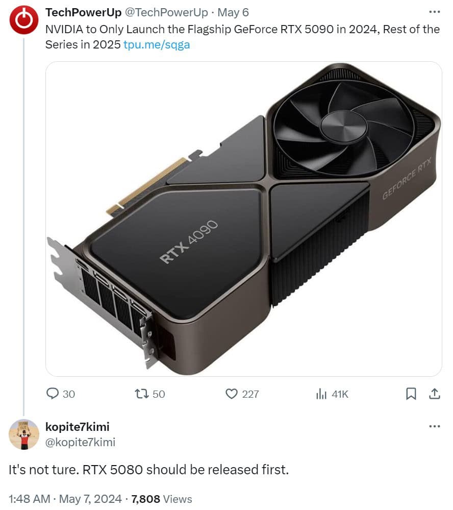 RTX 5080 rumored to release before the flagship RTX 5090