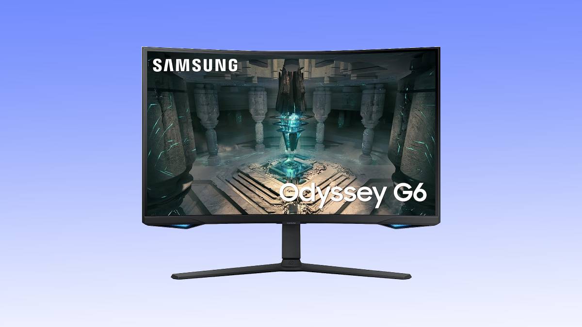 Samsung odyssey g6 curved gaming monitor deal displaying a high-resolution fantasy game environment.