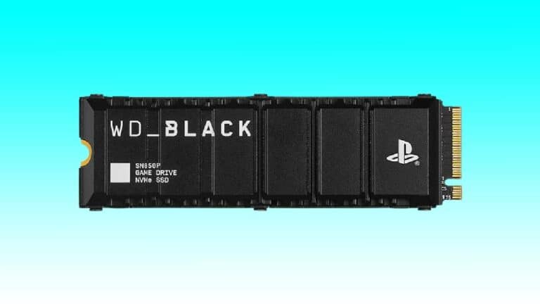Wd black sn850 nvme ssd with PlayStation logo on a turquoise background, priced below $200.