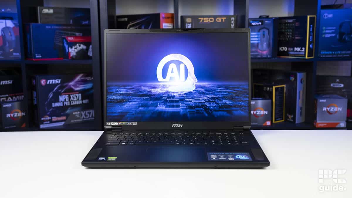 MSI Stealth 18 AI Studio A1V open and on, Image by PC Guide