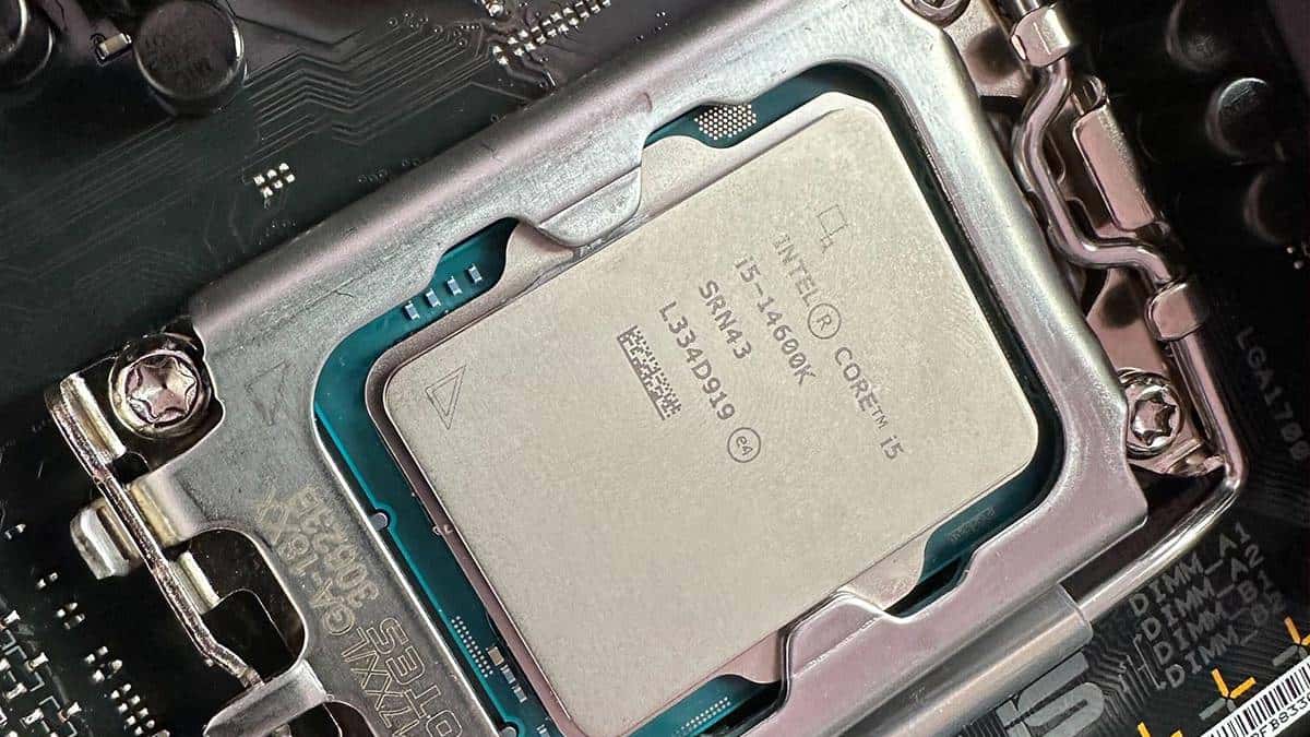 Intel Core i5-14600K processor in LGA 1700 motherboard socket
