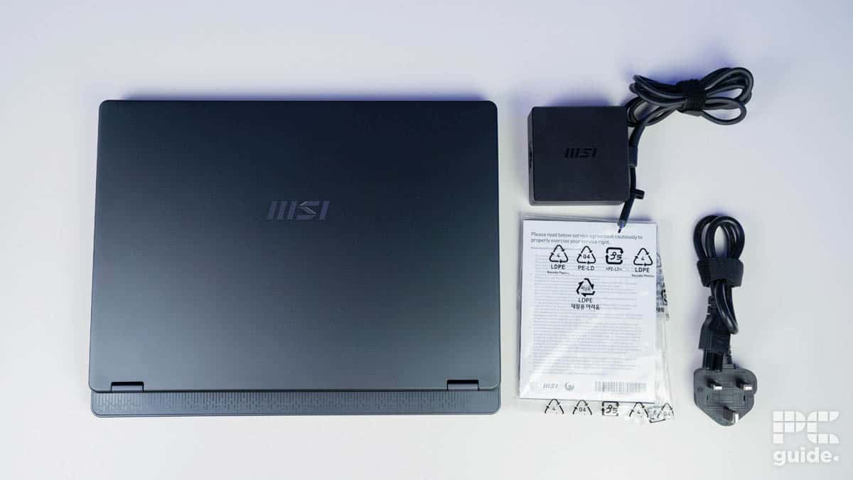 MSI Prestige 14 AI Evo box contents, Image by PC Guide