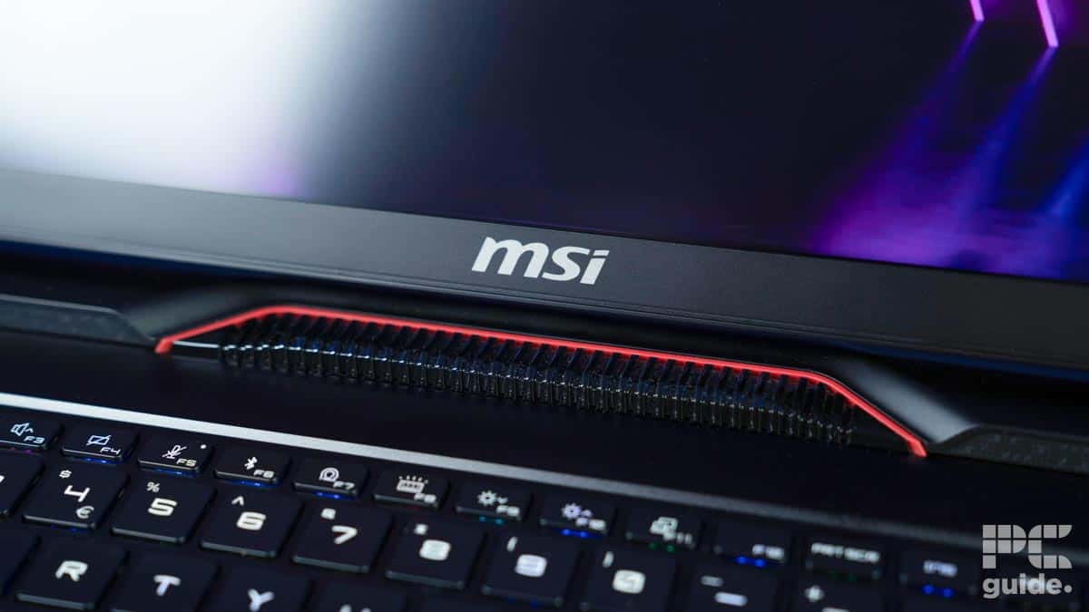 MSI Raider GE78 HX 14VHG display logo, Image by PC Guide