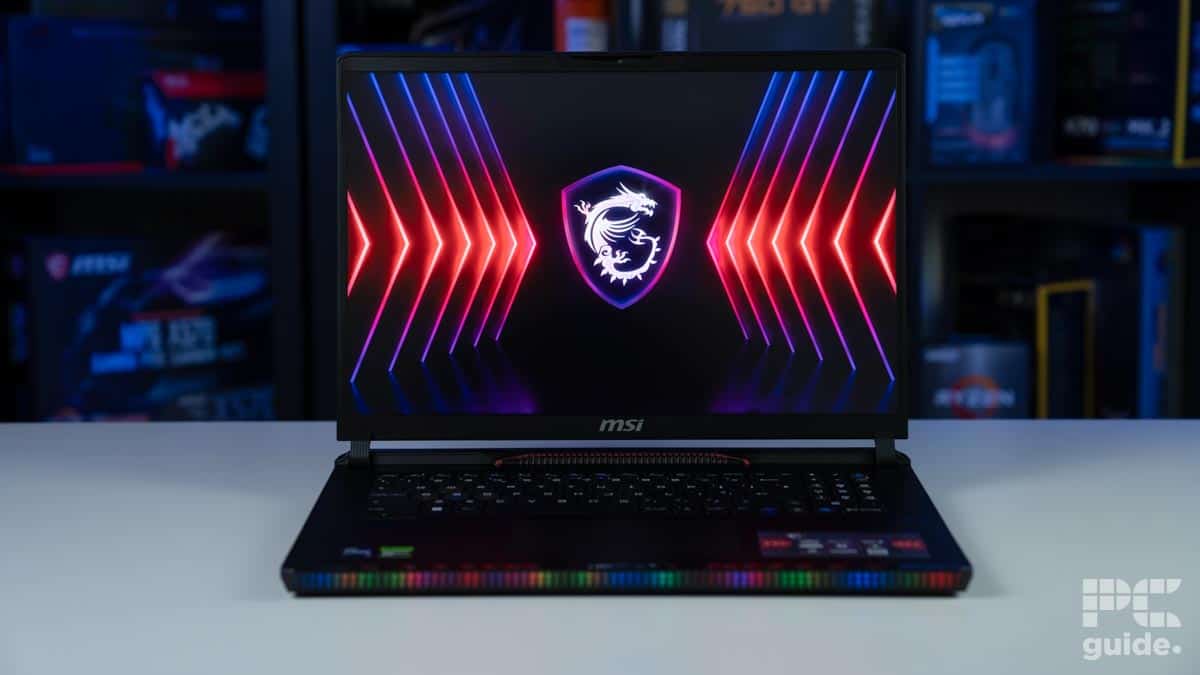 MSI Raider GE78 HX 14VHG front on, Image by PC Guide
