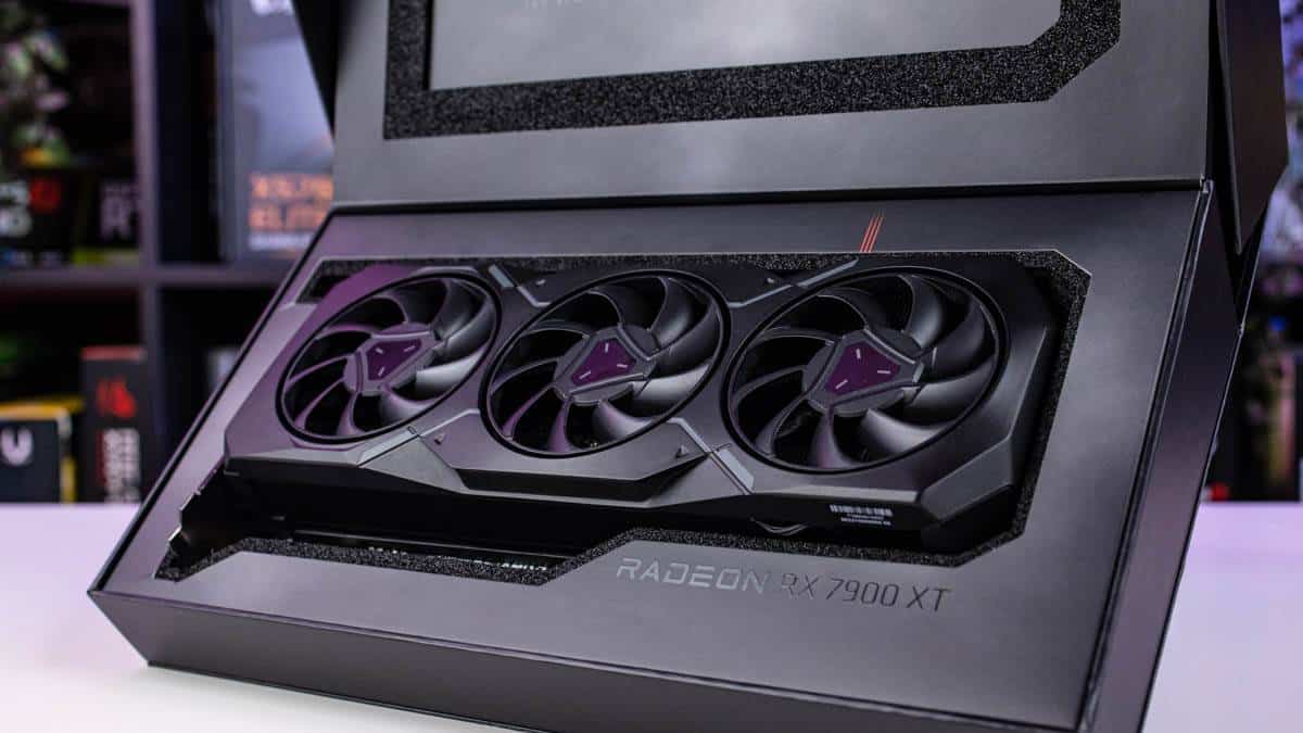 Radeon RX 7900 XT graphics card in packaging, image by PCGuide