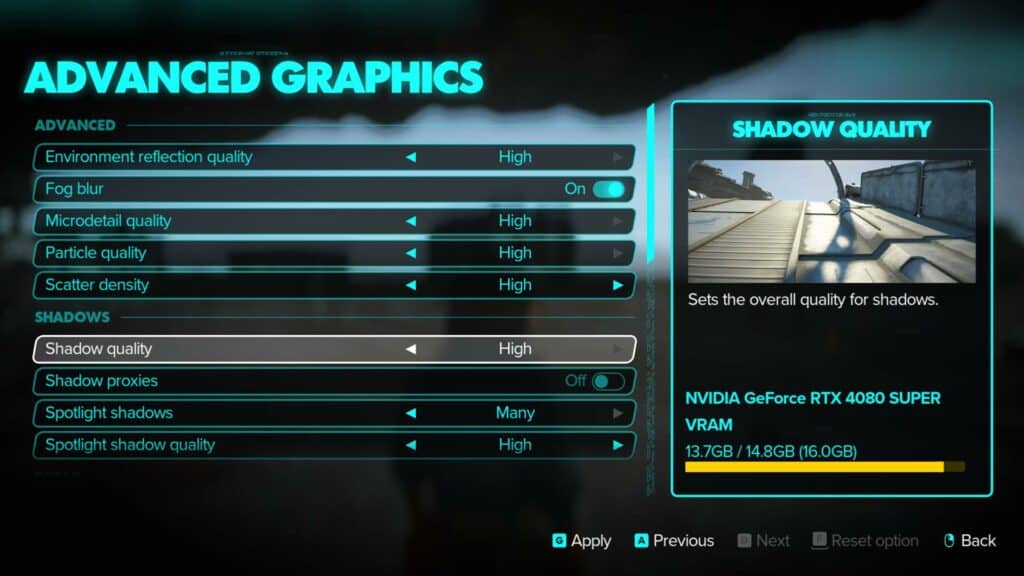 Advanced graphics settings in Star Wars Outlaws, captured by PCGuide