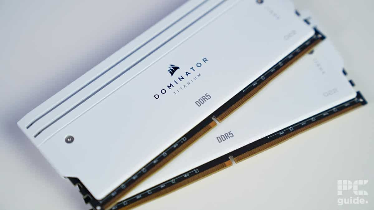 Corsair Dominator Titanium RGB 64GB 6600MTs CL32 laid down, Image by PC Guide