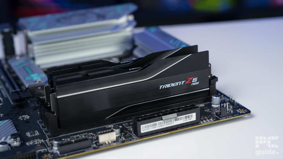 G.SKILL Trident Z5 Neo 32GB 6000MTs CL30 motherboard front, Image by PC Guide