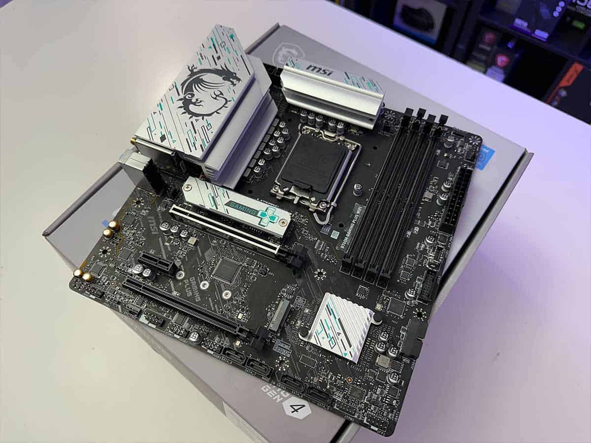 MSI B760 Gaming Plus WiFi ontop of box