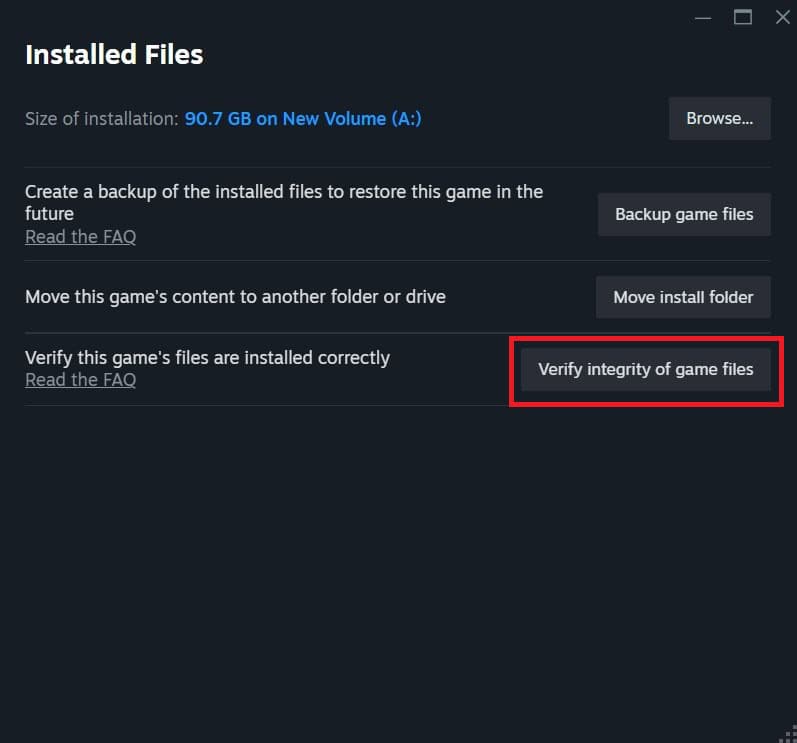 Verify game files Steam