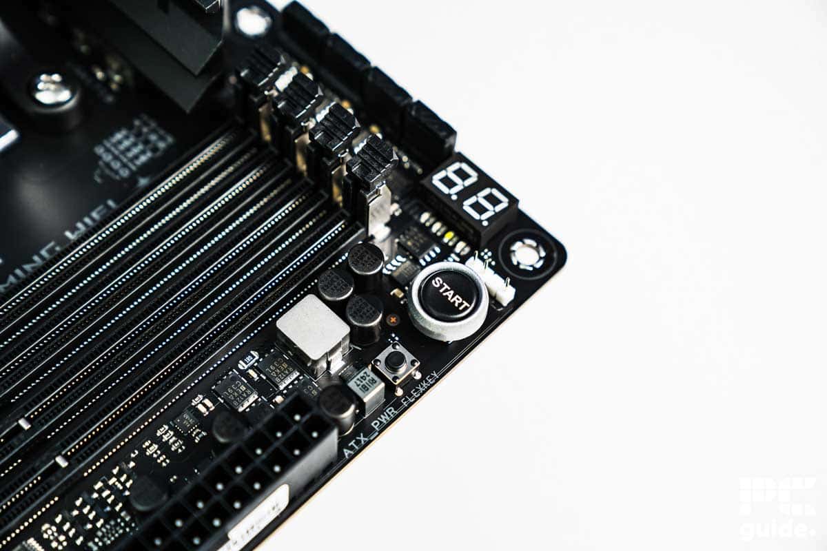 ASUS ROG Strix X870E-E Gaming WiFi display and button, Image by PC Guide