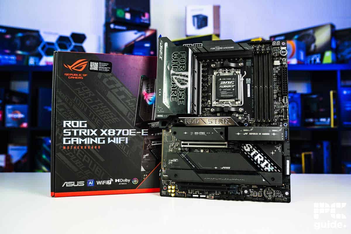 ASUS ROG Strix X870E-E Gaming WiFi mobo and box, Image by PC Guide