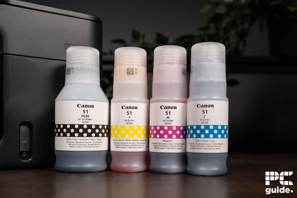Canon PIXMA G3570 ink bottles, Image by PC Guide