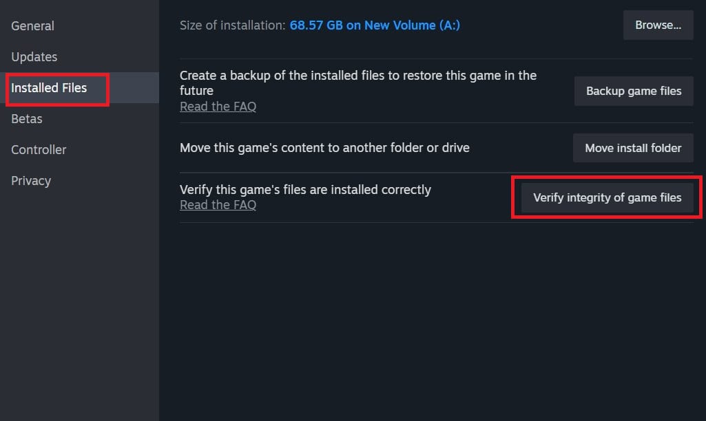 Verify game files Steam