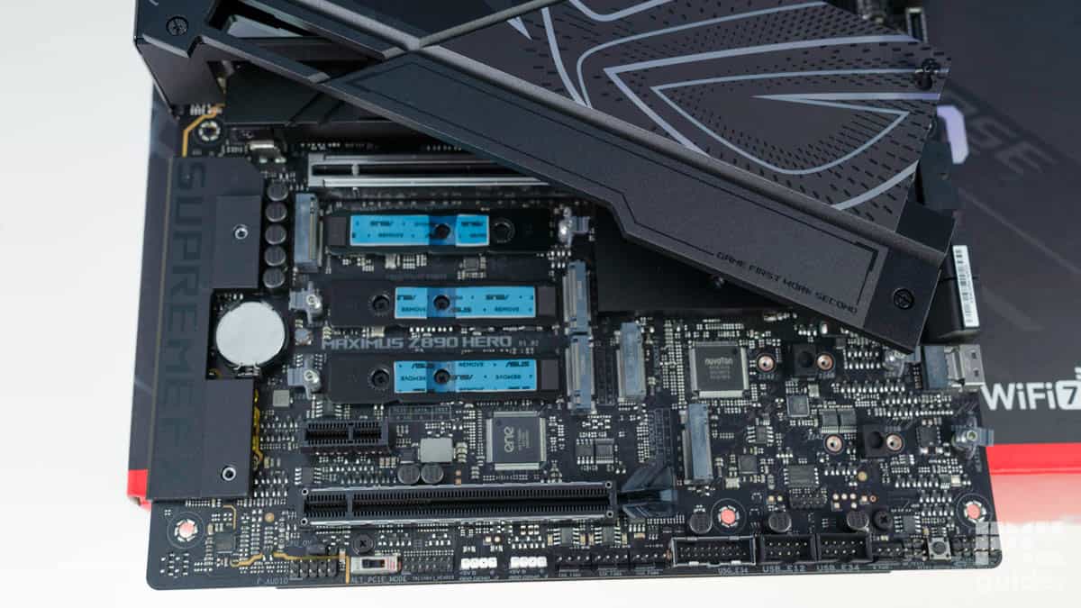 ROG Maximus Z890 Hero NVMe slots, Image by PC Guide