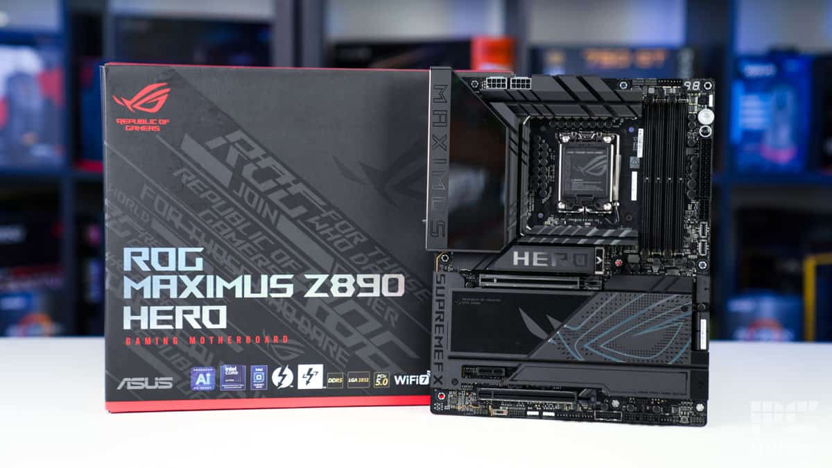ROG Maximus Z890 Hero in front of box, Image by PC Guide