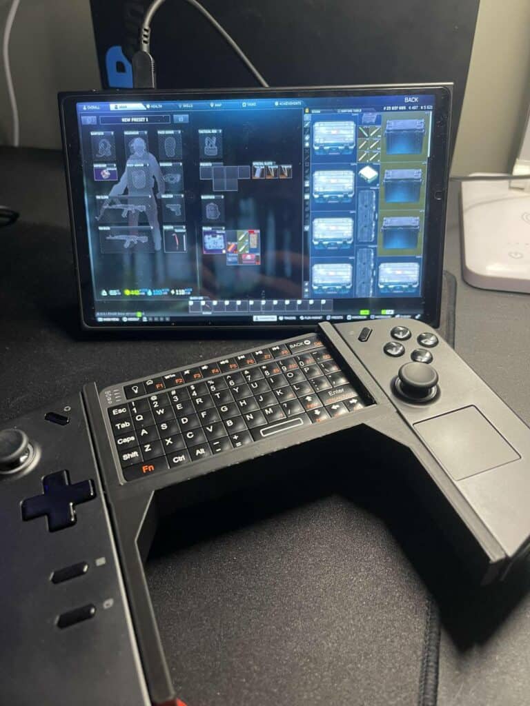 Lenovo Legion Go handheld with custom mini keyboard setup