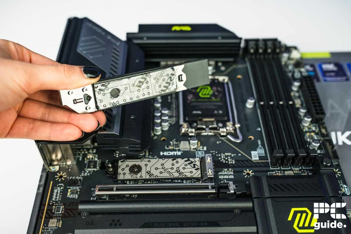 MSI MAG Z890 Tomahawk WiFi NVMe heatsink, Image by PC Guide