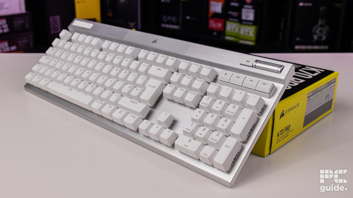 Corsair K70 Pro keyboard on box, Image by PC Guide