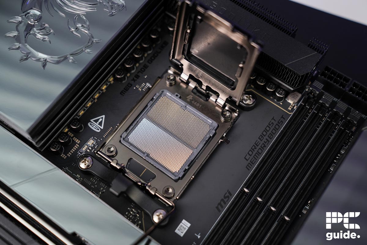 MSI MEG X870E Godlike CPU socket, Image by PC Guide