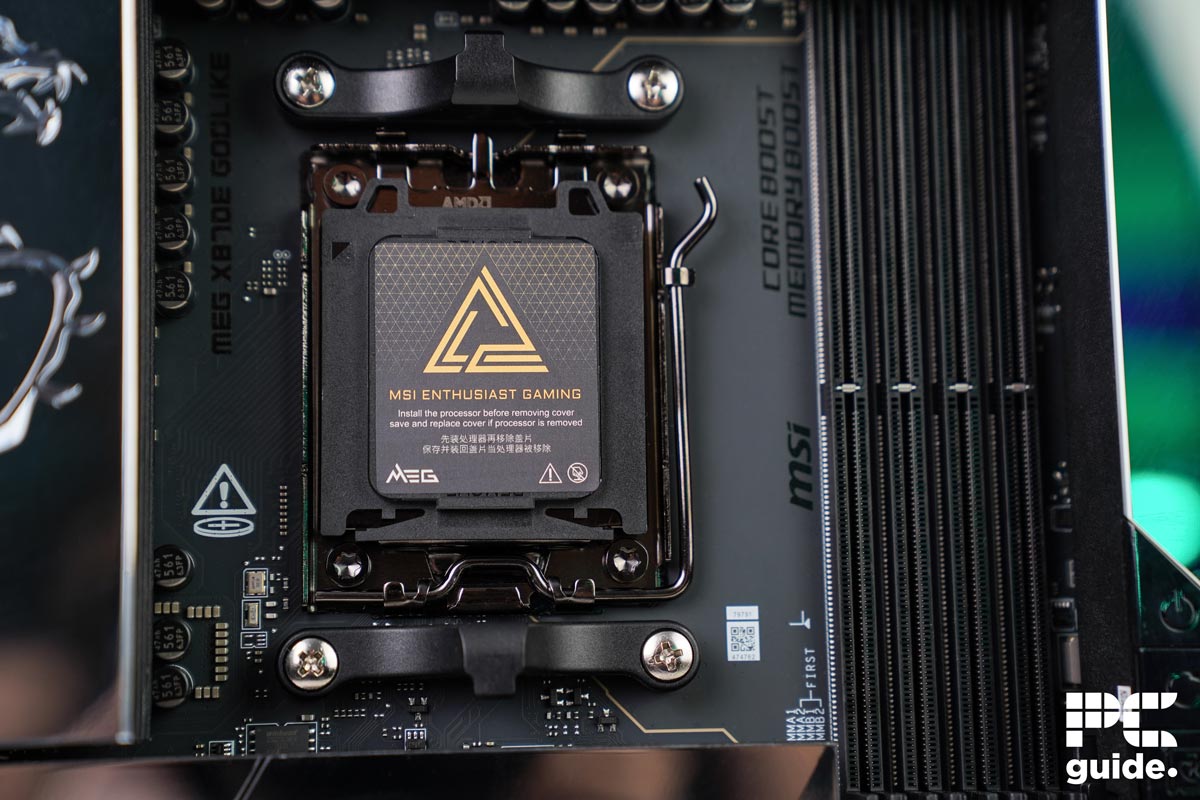 MSI MEG X870E Godlike CPU socket cover, Image by PC Guide