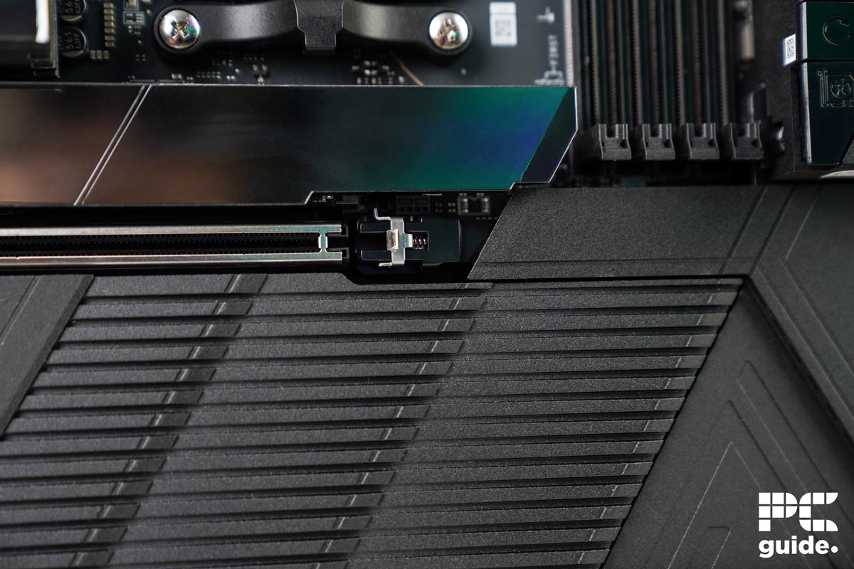 MSI MEG X870E Godlike PCIe latch, Image by PC Guide