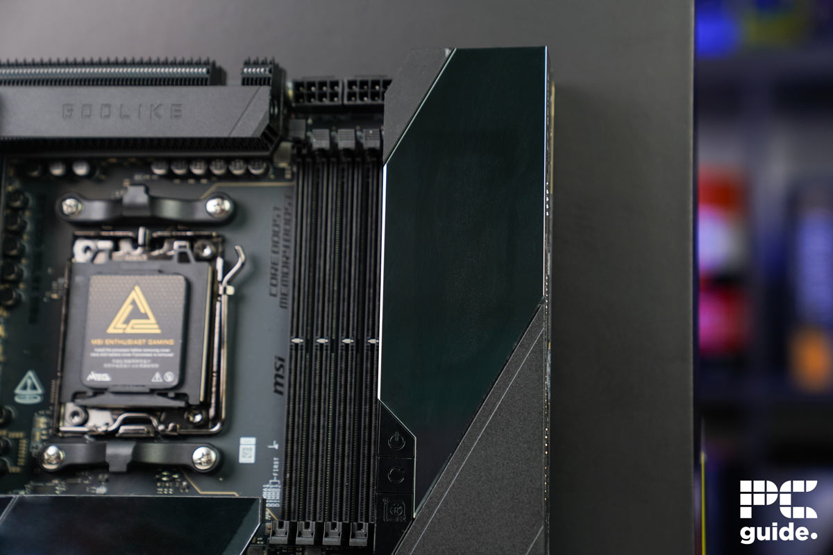 MSI MEG X870E Godlike right IO cover, Image by PC Guide