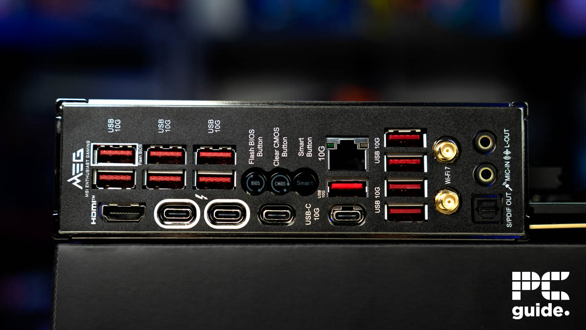 MSI MEG Z890 ACE IO ports, Image by PC Guide