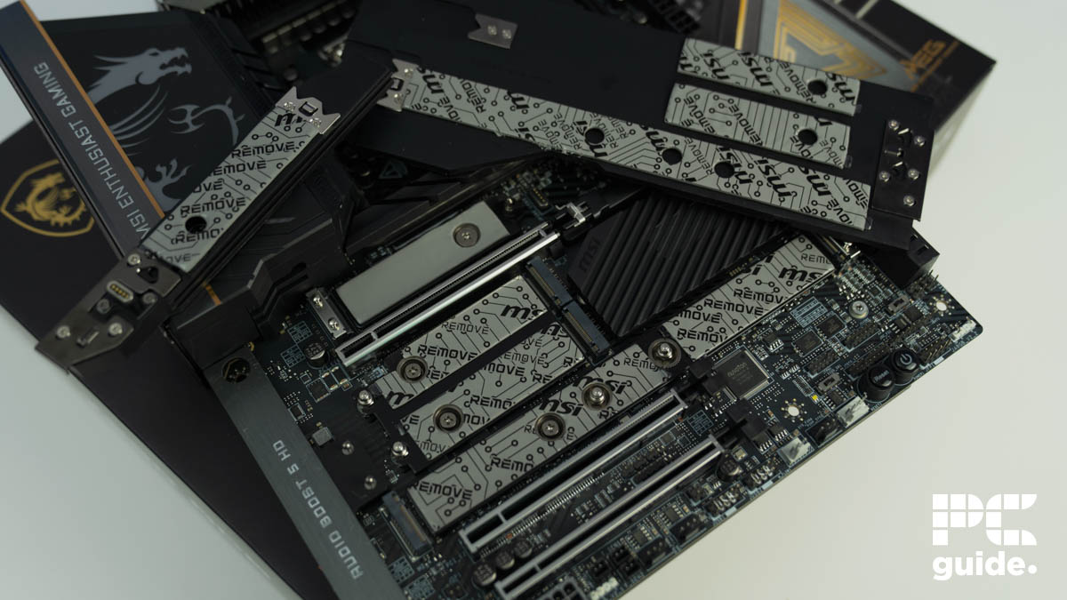 MSI MEG Z890 ACE NVMe and PCIe slots, Image by PC Guide