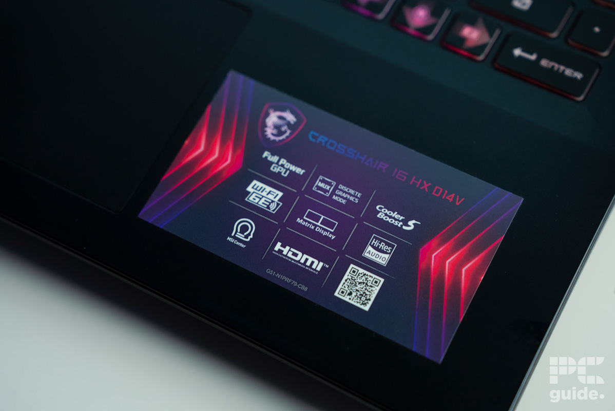 MSI Crosshair 16 HX D14V info sticker, Image by PC Guide