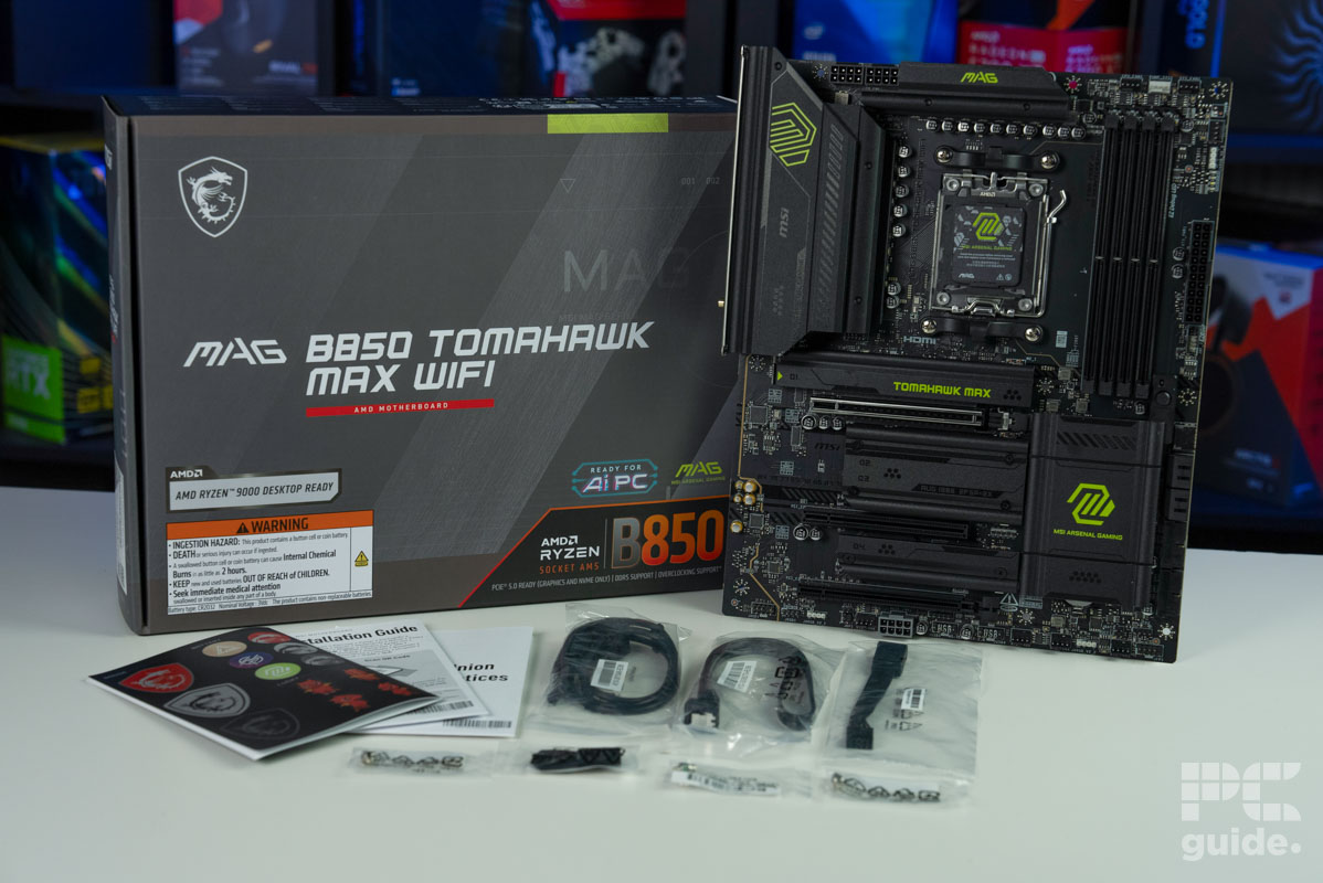 MSI MAG B850 Tomahawk Max WiFi box contetns, Image by PC Guide