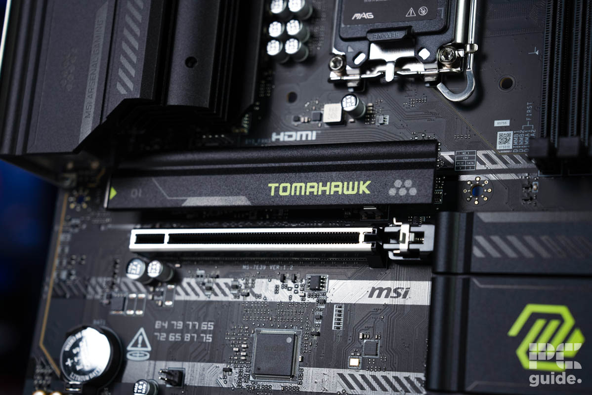 MSI MAG B860 Tomahawk WiFi top PCIe and NVMe heatsink, Image by PC Guide