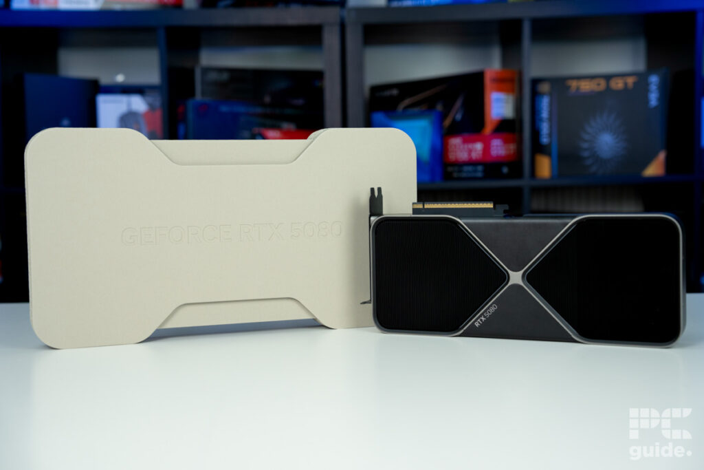 Nvidia RTX 5080 FE GPU and box, Image by PCGuide